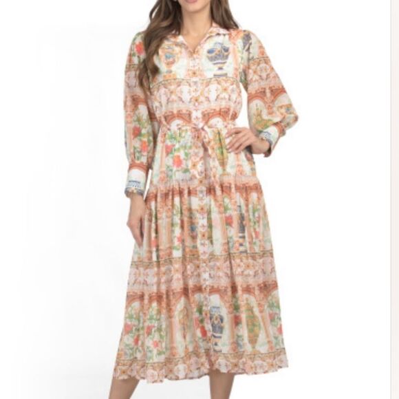 Dalia Macphee NWT Multi Maxi Dress Ancient Grecian Urns Roman Majestic Floral LG - Picture 6 of 16